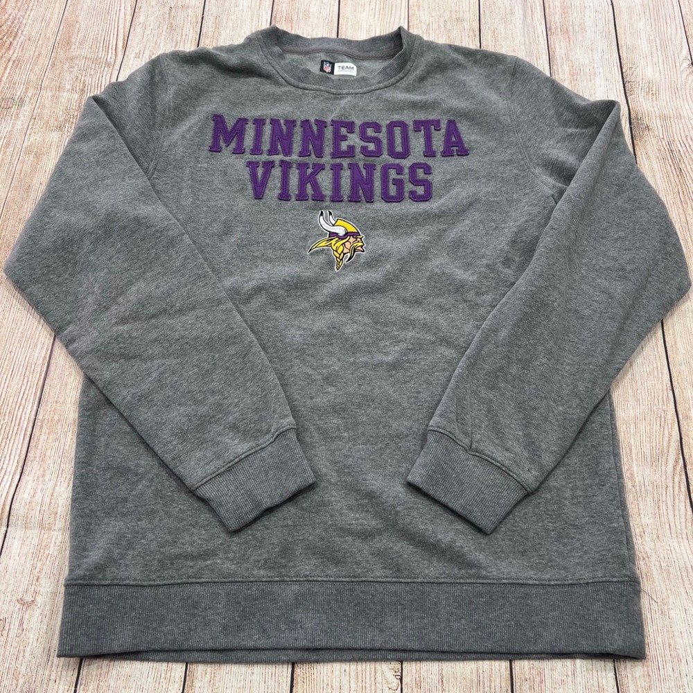NFL Team Apparel Minnesota Vikings Sweatshirt Mens Medium Gray Crewneck‎ Fleece